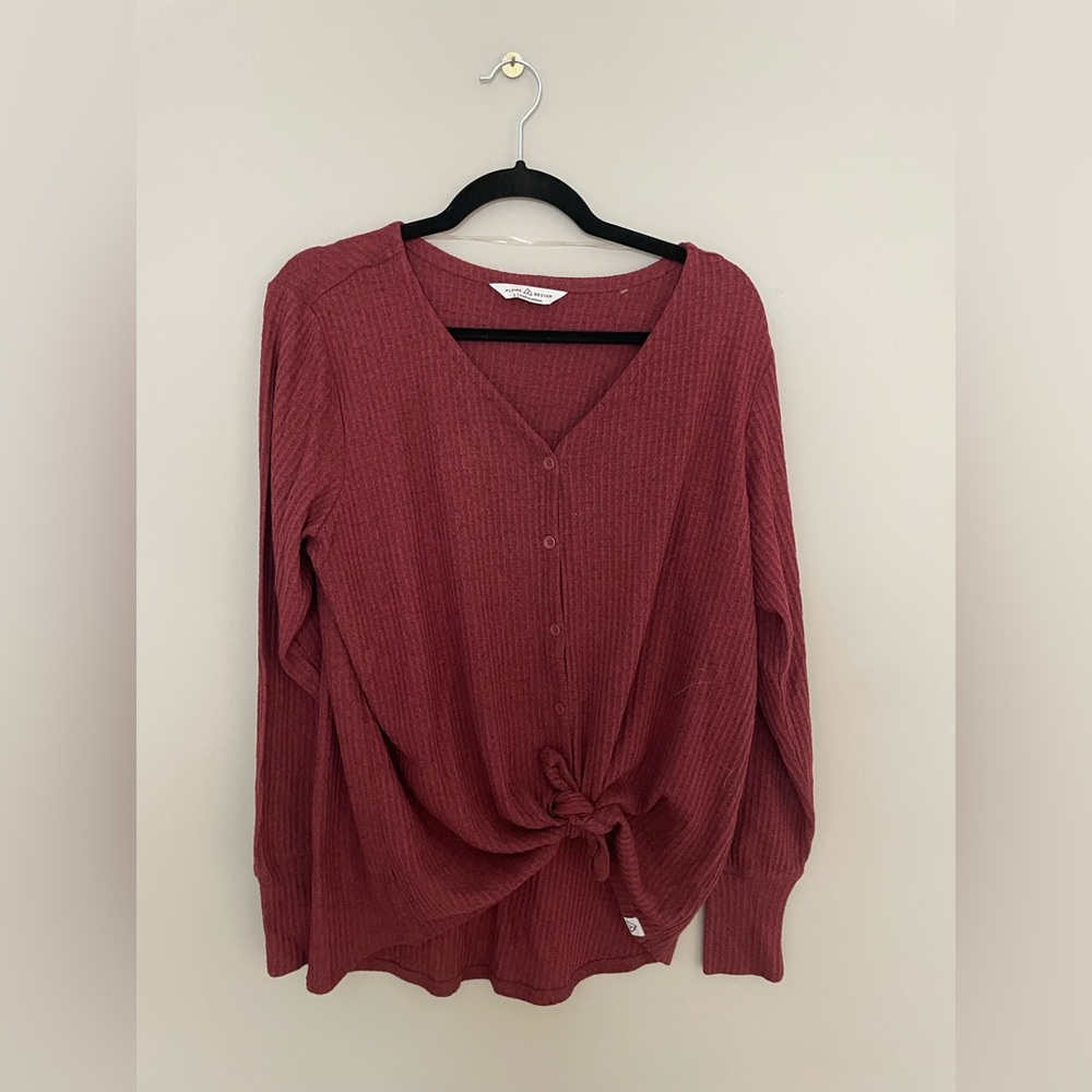 Red waffle button down